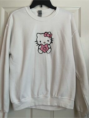 Custom XO Hello Kitty Embroidered White Sweatshirt